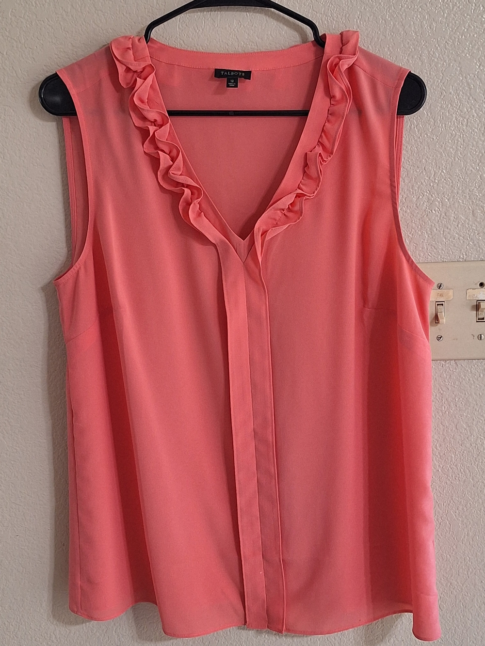 Talbots Coral Ruffle V-Neck Sleeveless Blouse Sz12 NWOT